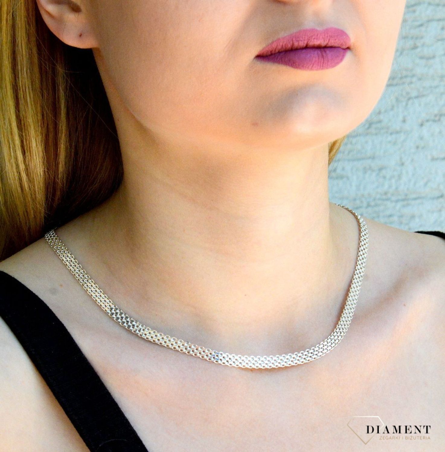 Srebrny naszyjnik damski 925 tasiemka 5,8 mm DIA-LAN-5990-925 5,8mm.  Efektowny splot, który przez swoją uniwersalną strukturę jest idealną bazą do rozmaitych wisiorków oraz dodatków. Idealny pomysł na oryginalny prezent (2).jpg